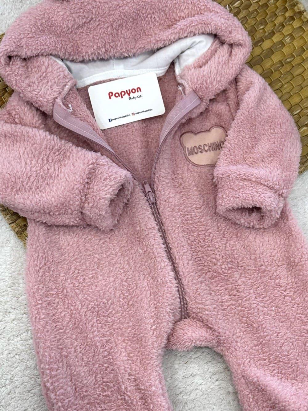 Moschino Armalı Kulaklı Kapşonlu Bebek Peluş Tulum (0-3/3-6/6-9/9-12 Ay)