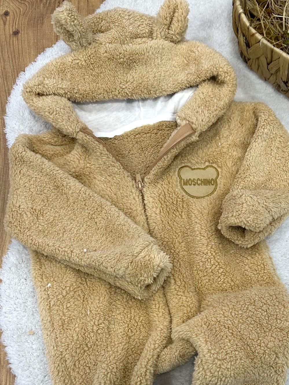 Moschino Armalı Kulaklı Kapşonlu Bebek Peluş Tulum (0-3/3-6/6-9/9-12 Ay)