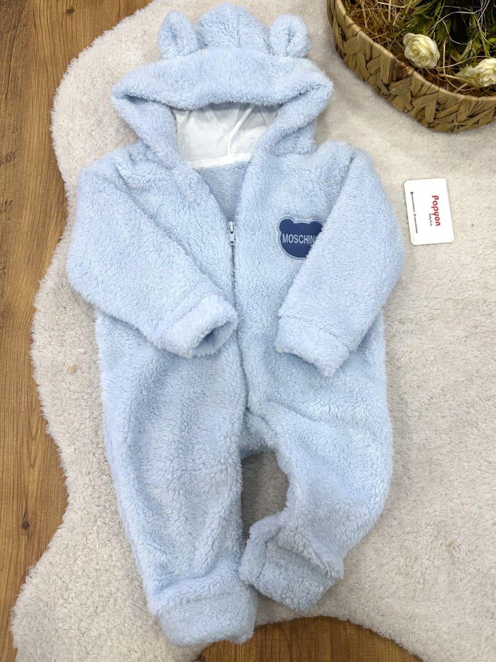 Moschino Armalı Kulaklı Kapşonlu Bebek Peluş Tulum (0-3/3-6/6-9/9-12 Ay)