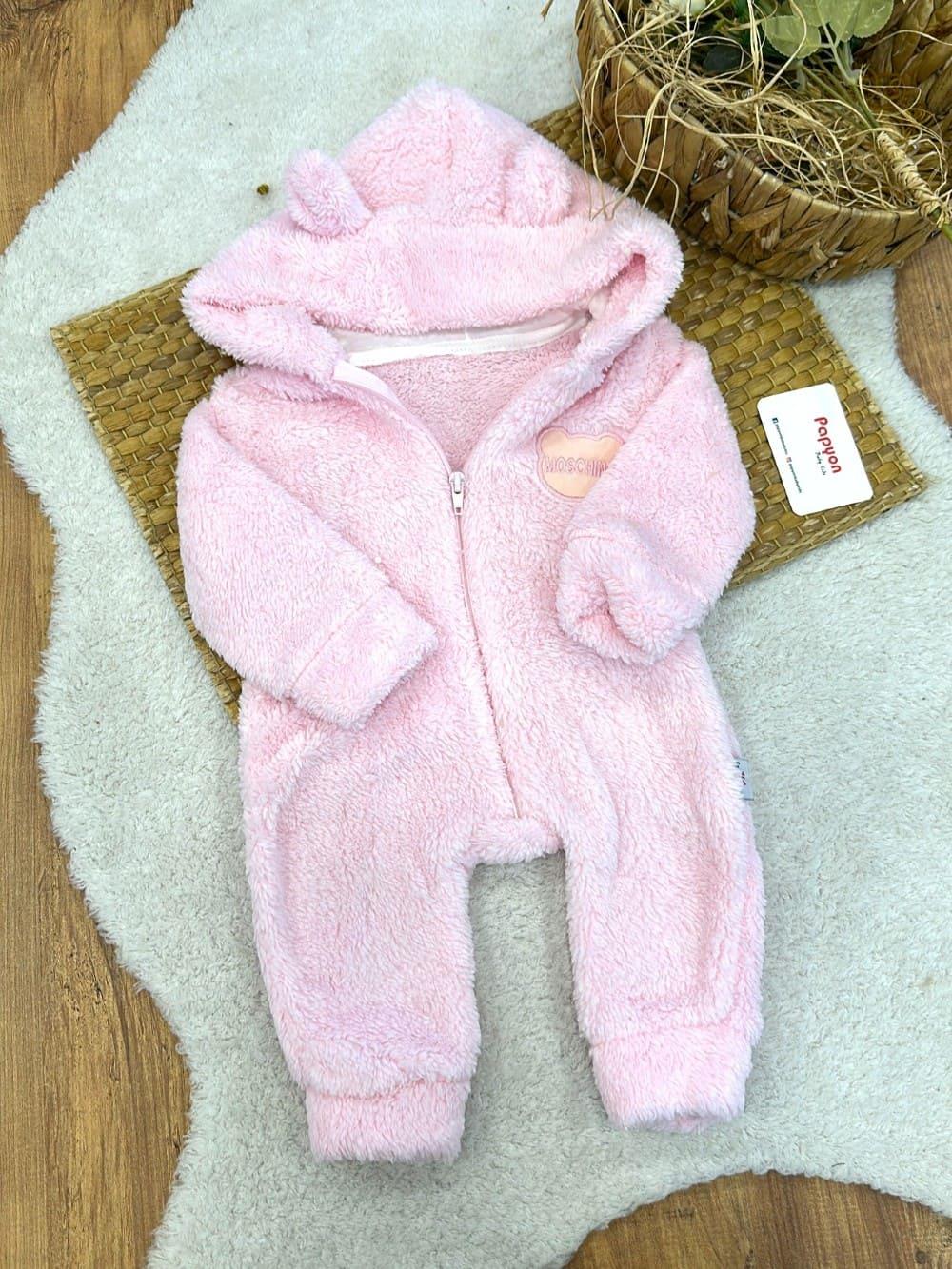 Moschino Armalı Kulaklı Kapşonlu Bebek Peluş Tulum (0-3/3-6/6-9/9-12 Ay)