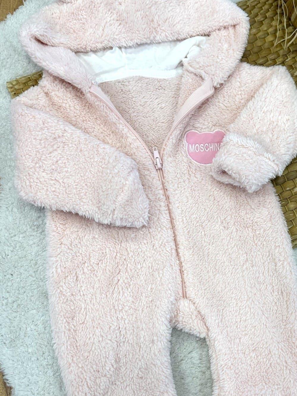 Moschino Armalı Kulaklı Kapşonlu Bebek Peluş Tulum (0-3/3-6/6-9/9-12 Ay)