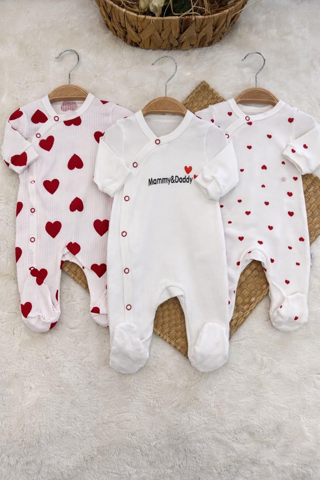 Mummy & Daddy Kalp Baskılı 3lü Bebek Tulum Set (0-3 Ay)