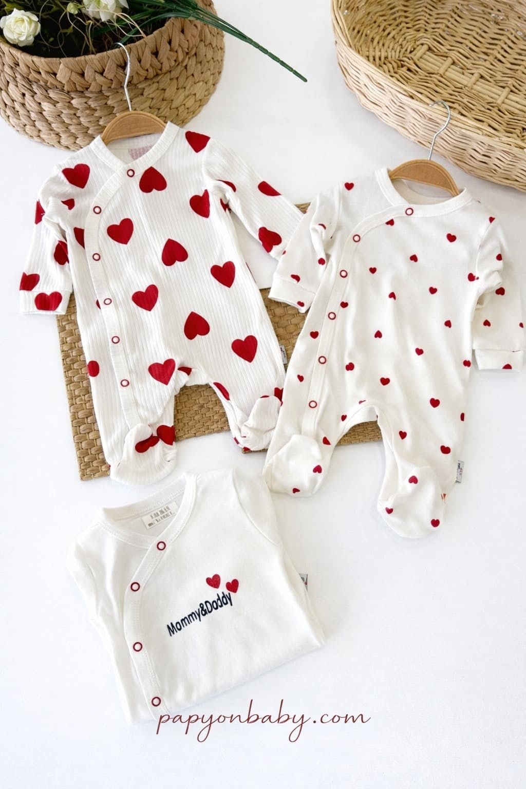 Mummy & Daddy Kalp Baskılı 3lü Bebek Tulum Set (0-3 Ay)