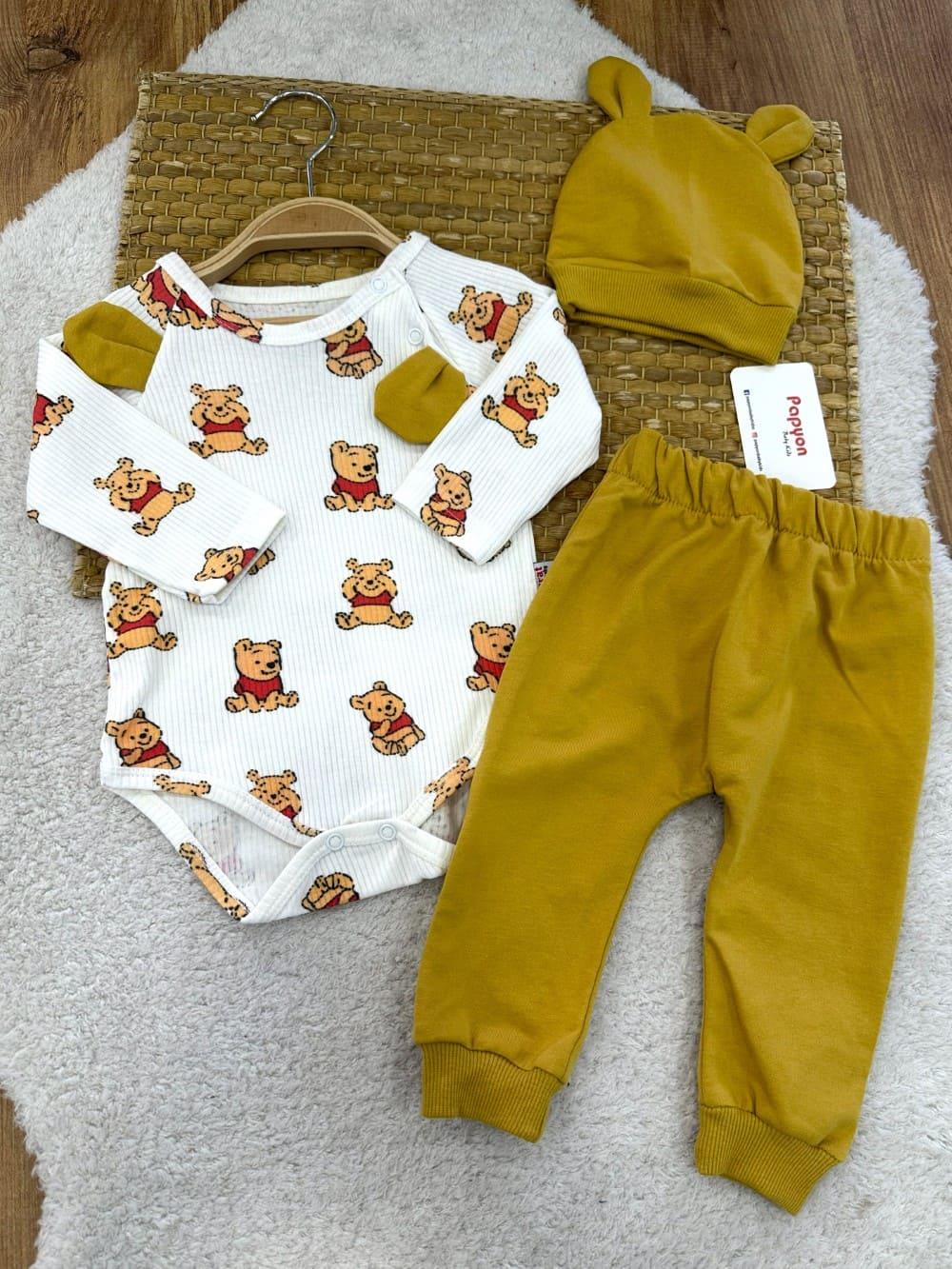 Winnie The Pooh Baskılı Bebek 3lü Takım (0-3/3-6/6-9/9-12 Ay)