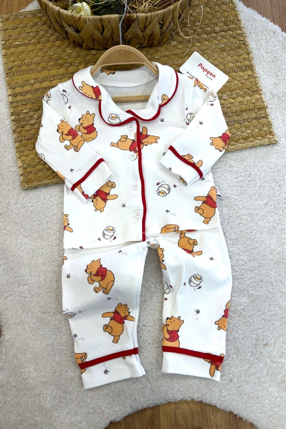 Winnie The Pooh Baskılı Önden Düğmeli Erkek Bebek Pijama Takım (6-9/9-12/12-18/18-24 Ay)
