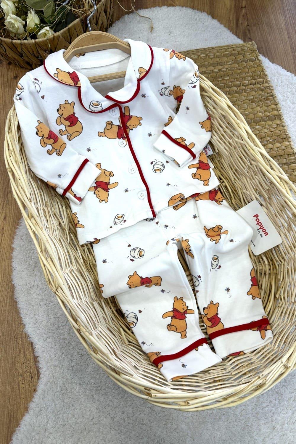 Winnie The Pooh Baskılı Önden Düğmeli Erkek Bebek Pijama Takım (6-9/9-12/12-18/18-24 Ay)