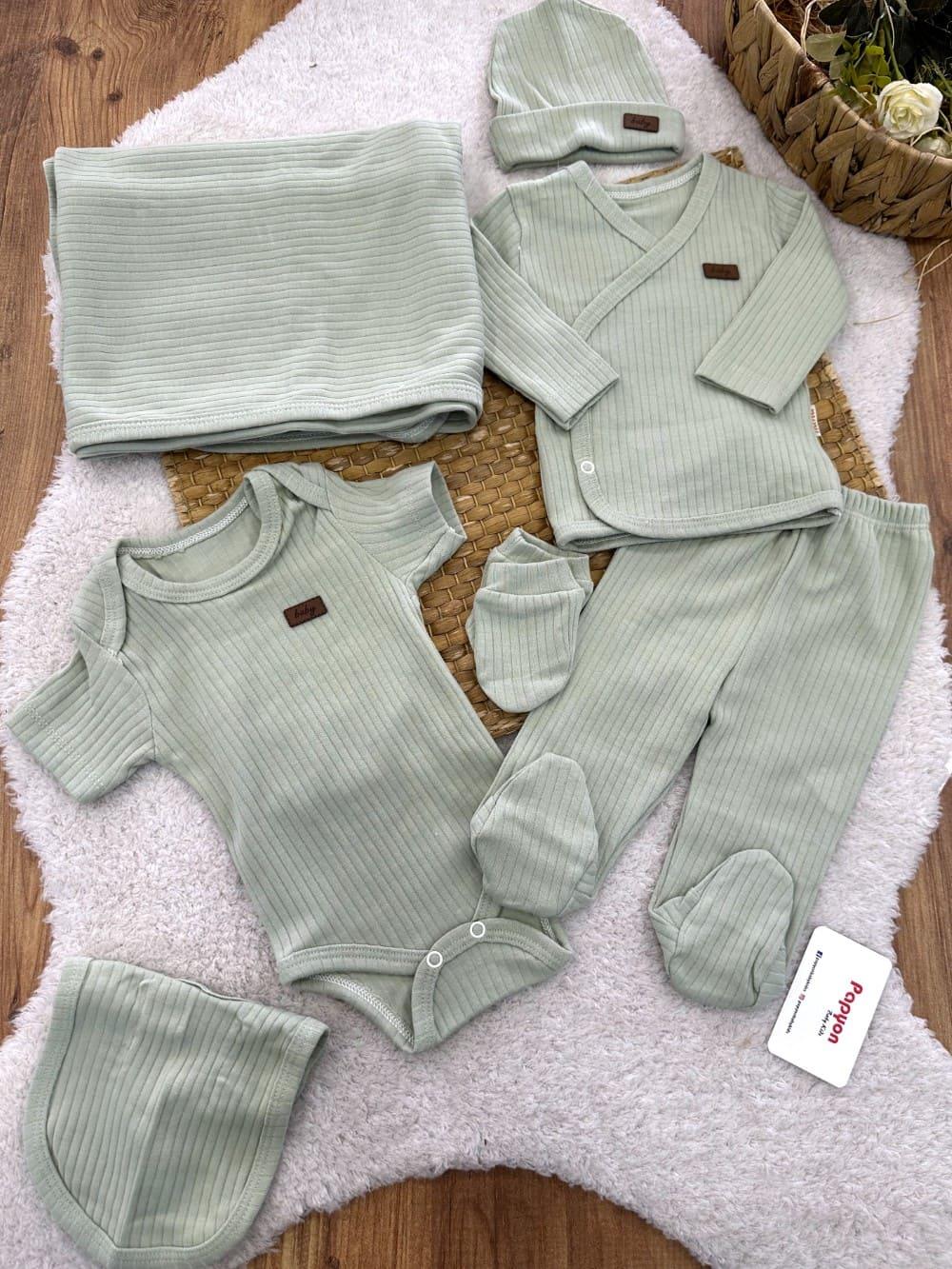 Baby Armalı Fitilli Düz Renk Yenidoğan Erkek Bebek 7li Hastane Çıkışı