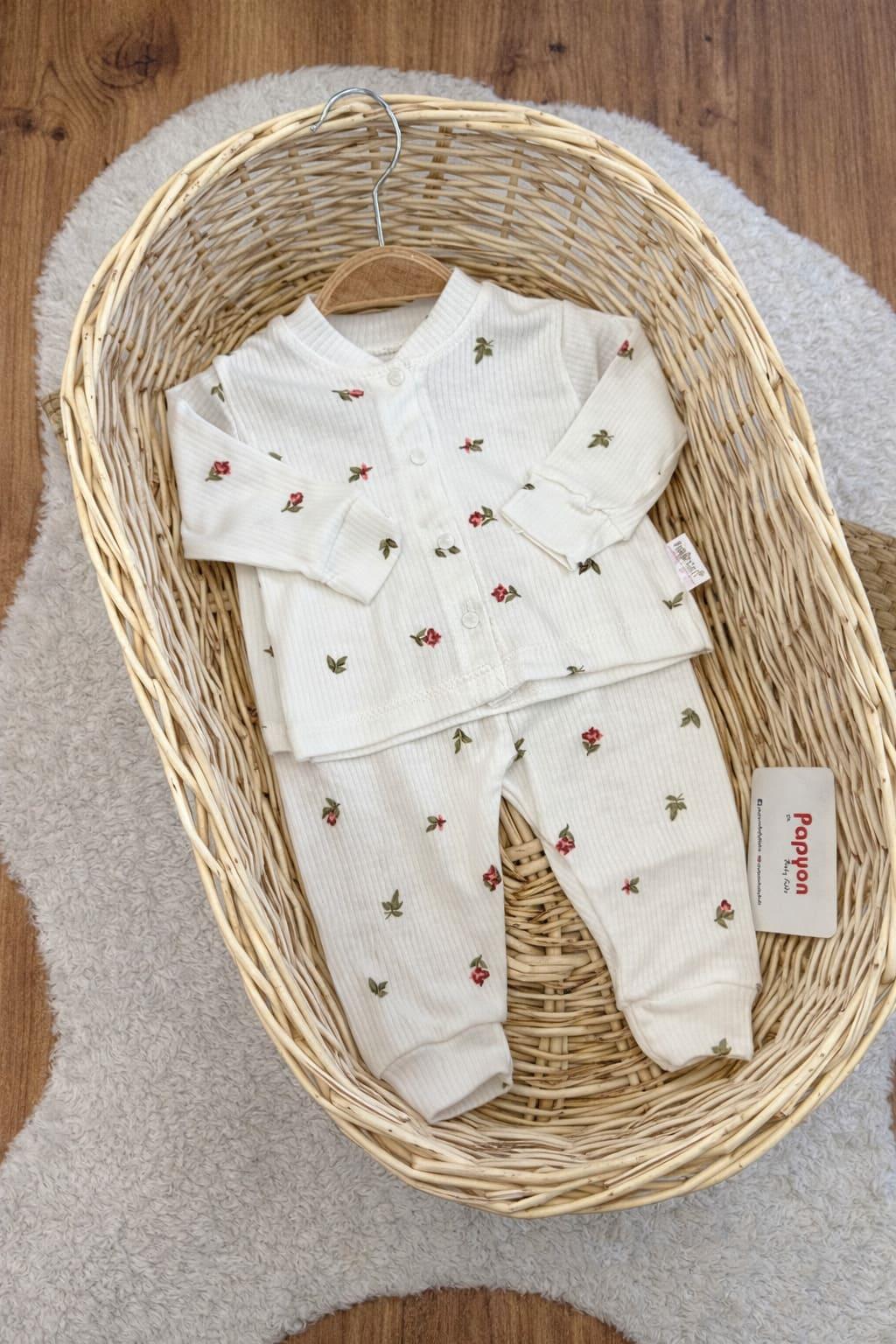 Lale Desenli Raporlu Önden Çıtçıtlı Kız Bebek Pijama Takımı (0-3/3-6/6-9 Ay)