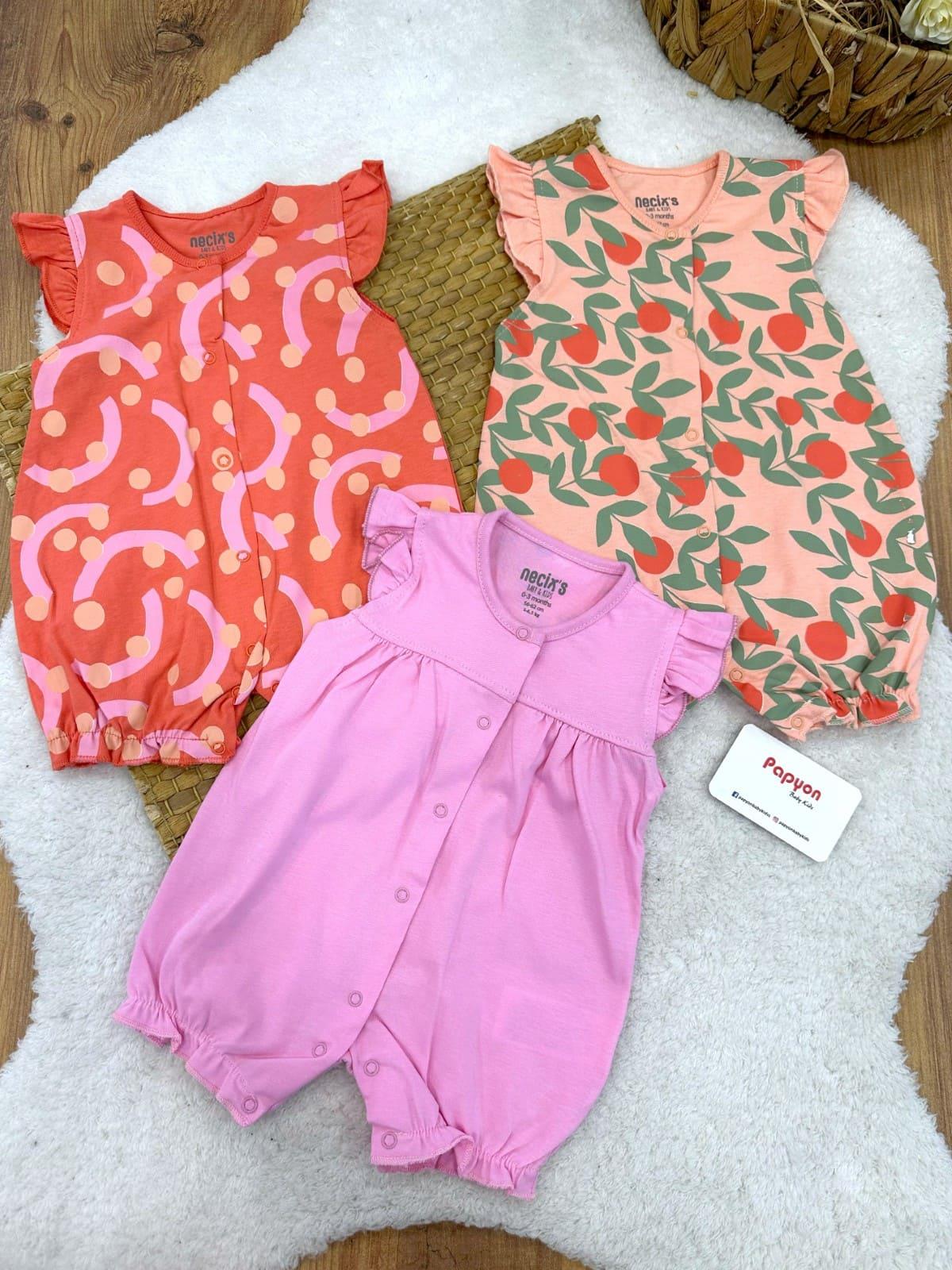 Clour Fruit Kız Bebek Yazlık 3lü Şort Tulum (0-3/3-6 Ay)