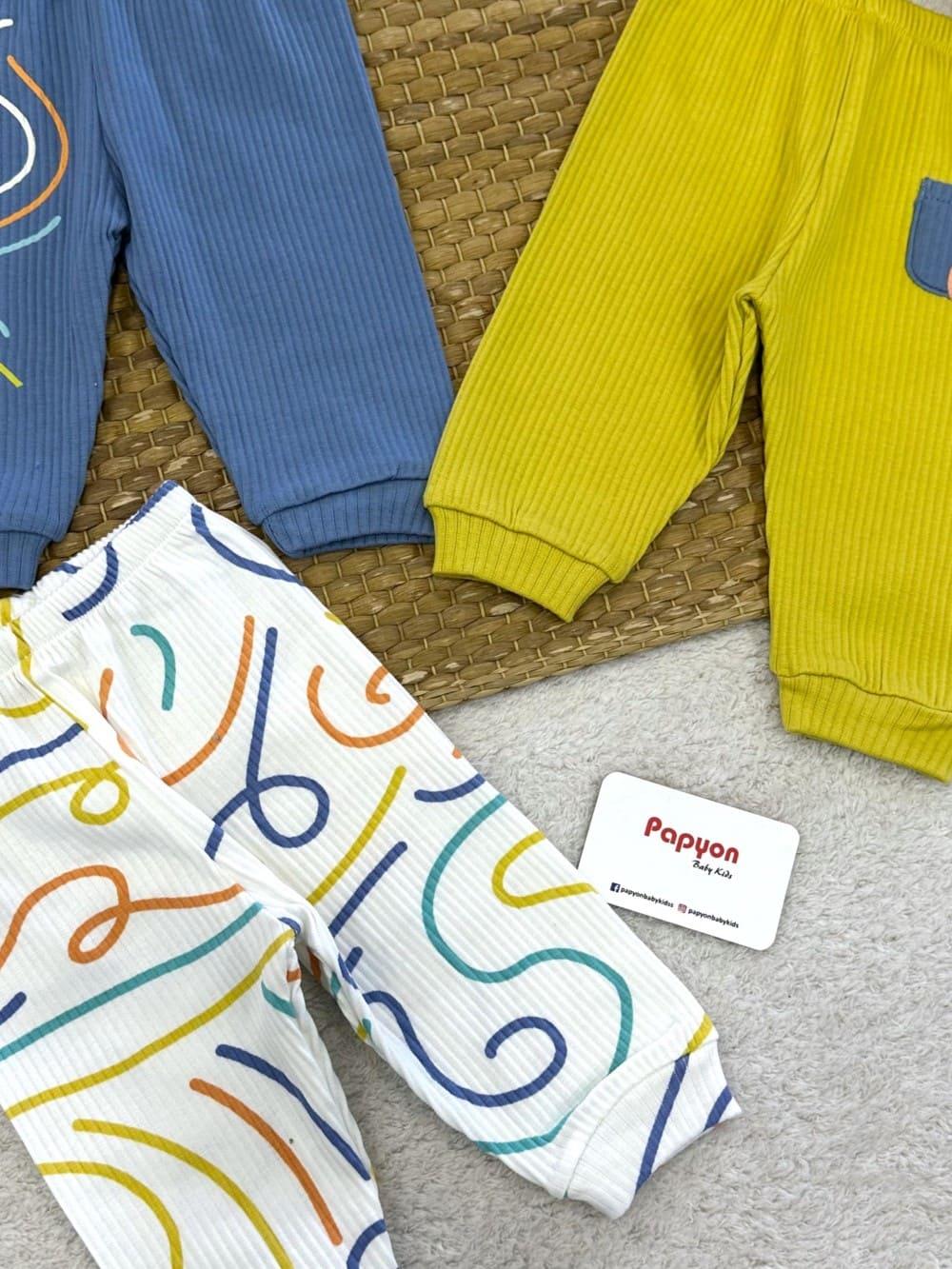 Different Way Fitilli Erkek Bebek Manşetli 3lü Alt Pantolon (0-3/3-6 Ay)