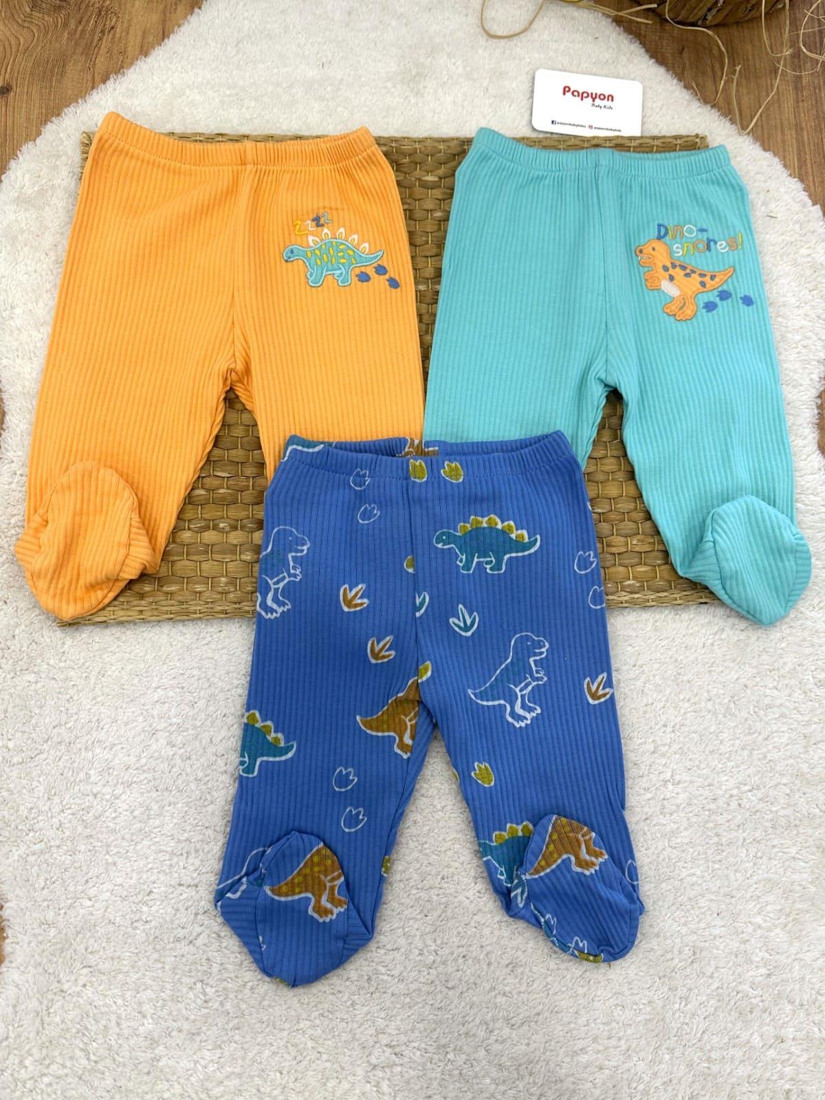 Dino Nakışlı Fitilli Erkek Bebek 3lü Patikli Alt (0-3/3-6 Ay)