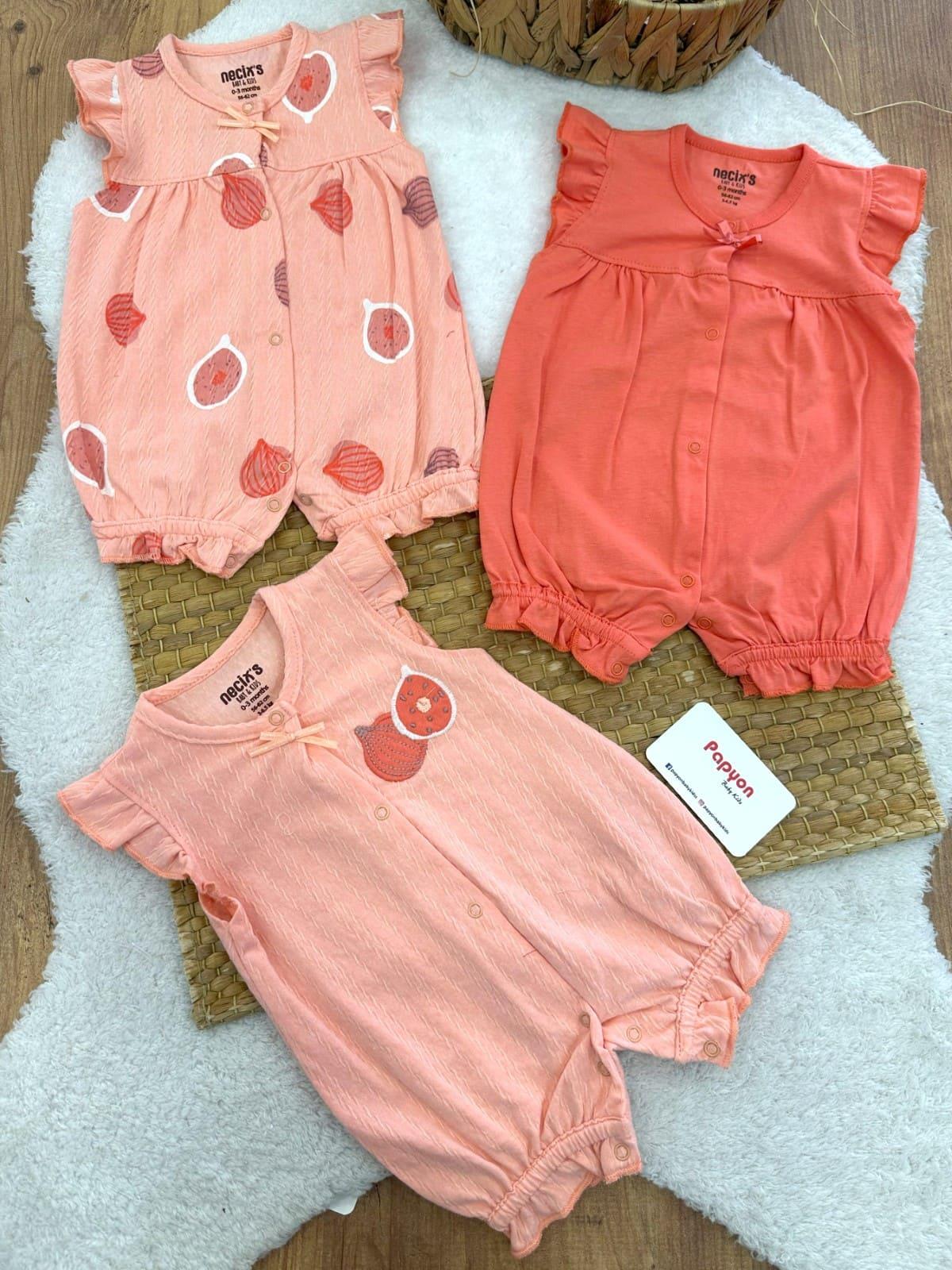 Fig Summer Kız Bebek 3lü Yazlık Şort Tulum (0-3/3-6 Ay)