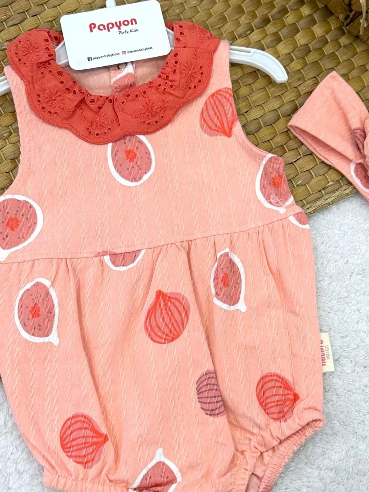 Güpürlü Yakalı Uçan Balon Baskılı Kız Bebek Bandanalı Alttan Çıtçıtlı Badi (3-6/6-9/9-12 Ay)