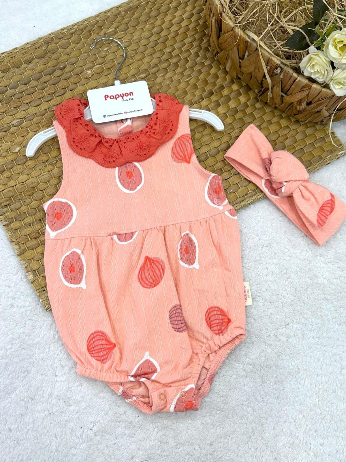 Güpürlü Yakalı Uçan Balon Baskılı Kız Bebek Bandanalı Alttan Çıtçıtlı Badi (3-6/6-9/9-12 Ay)