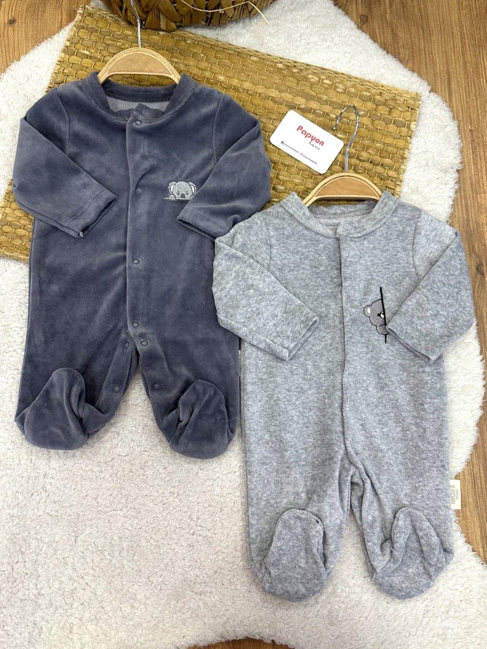 Koala Ayıcık Nakışlı Kadife 2li Patikli Bebek Tulum (0-3/3-6 Ay)
