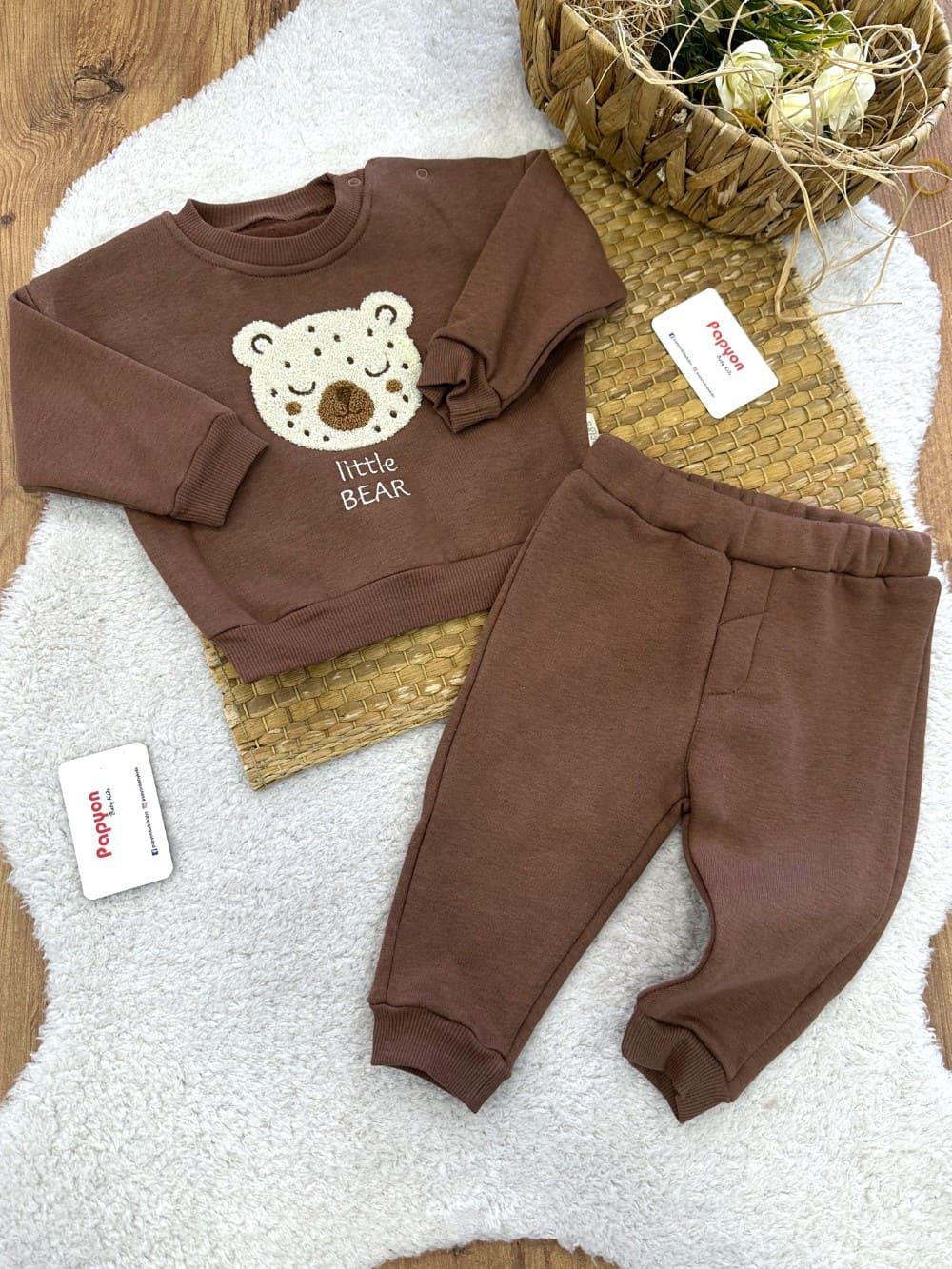Little Bear Süzene Ayıcık Nakışlı Erkek Bebek Şardonlu Takım (6-9/9-12/12-18/18-24 Ay)