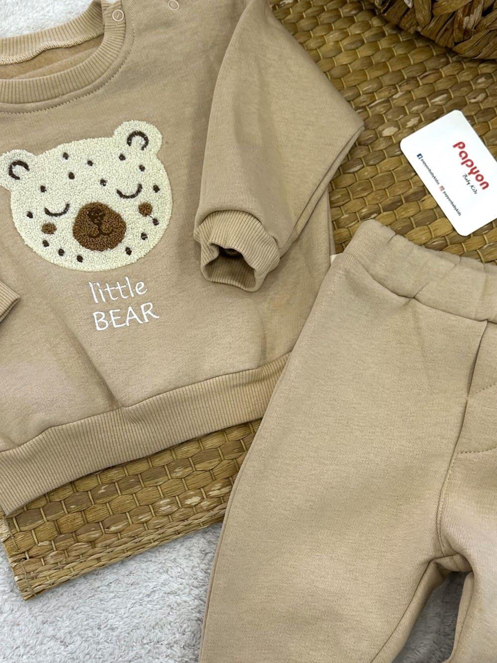Little Bear Süzene Ayıcık Nakışlı Erkek Bebek Şardonlu Takım (6-9/9-12/12-18/18-24 Ay)