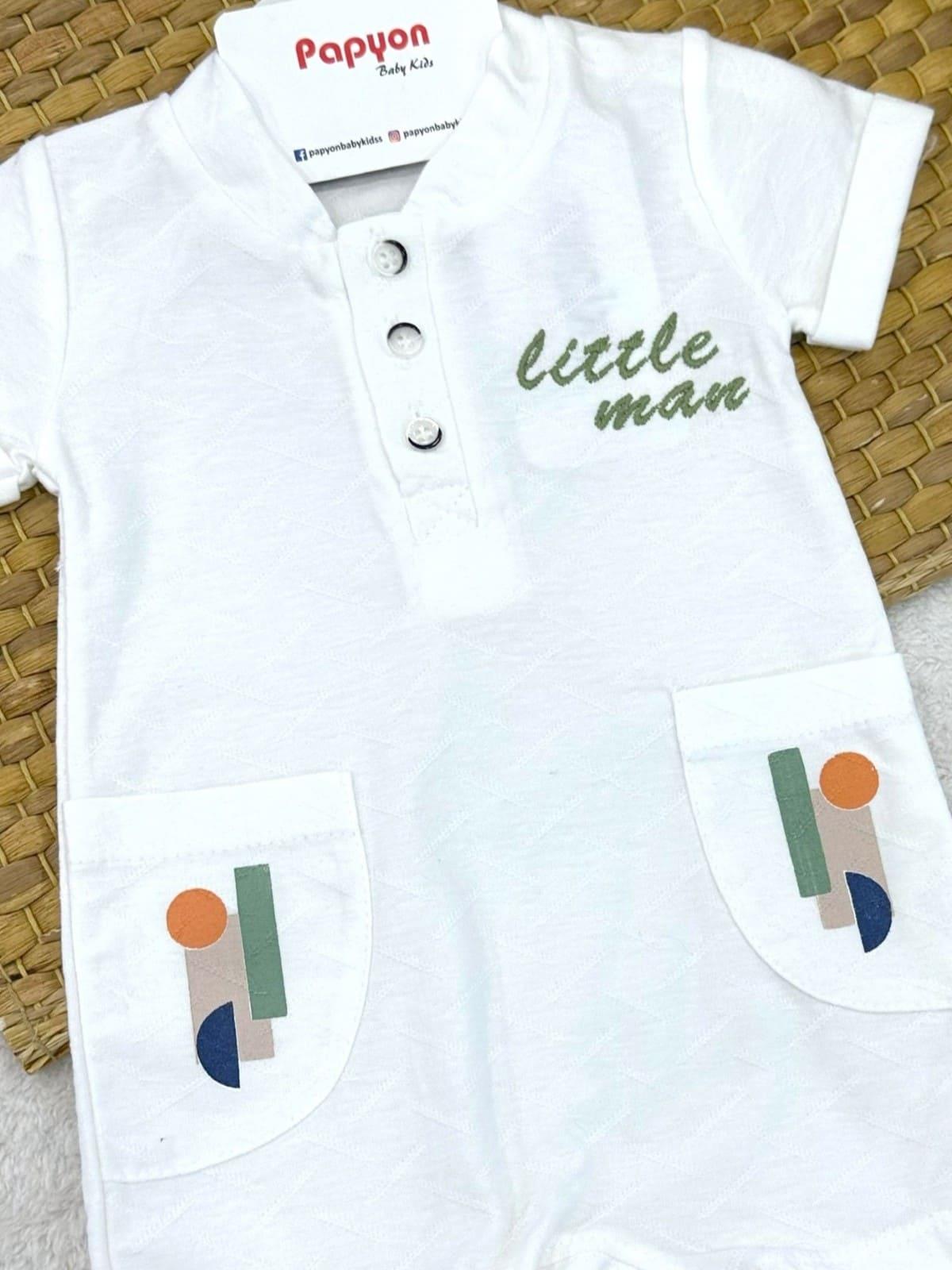 Little Man Nakışlı Cepli Erkek Bebek Şort Tulum (3-6/6-9/9-12 Ay)