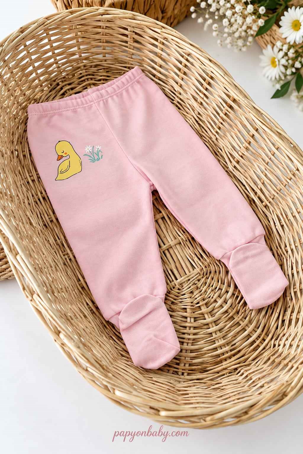 Ördek ve Çiçek Detaylı Kız Bebek 3lü Çoraplı Alt (%100 Pamuk)(0-3/3-6 Ay)
