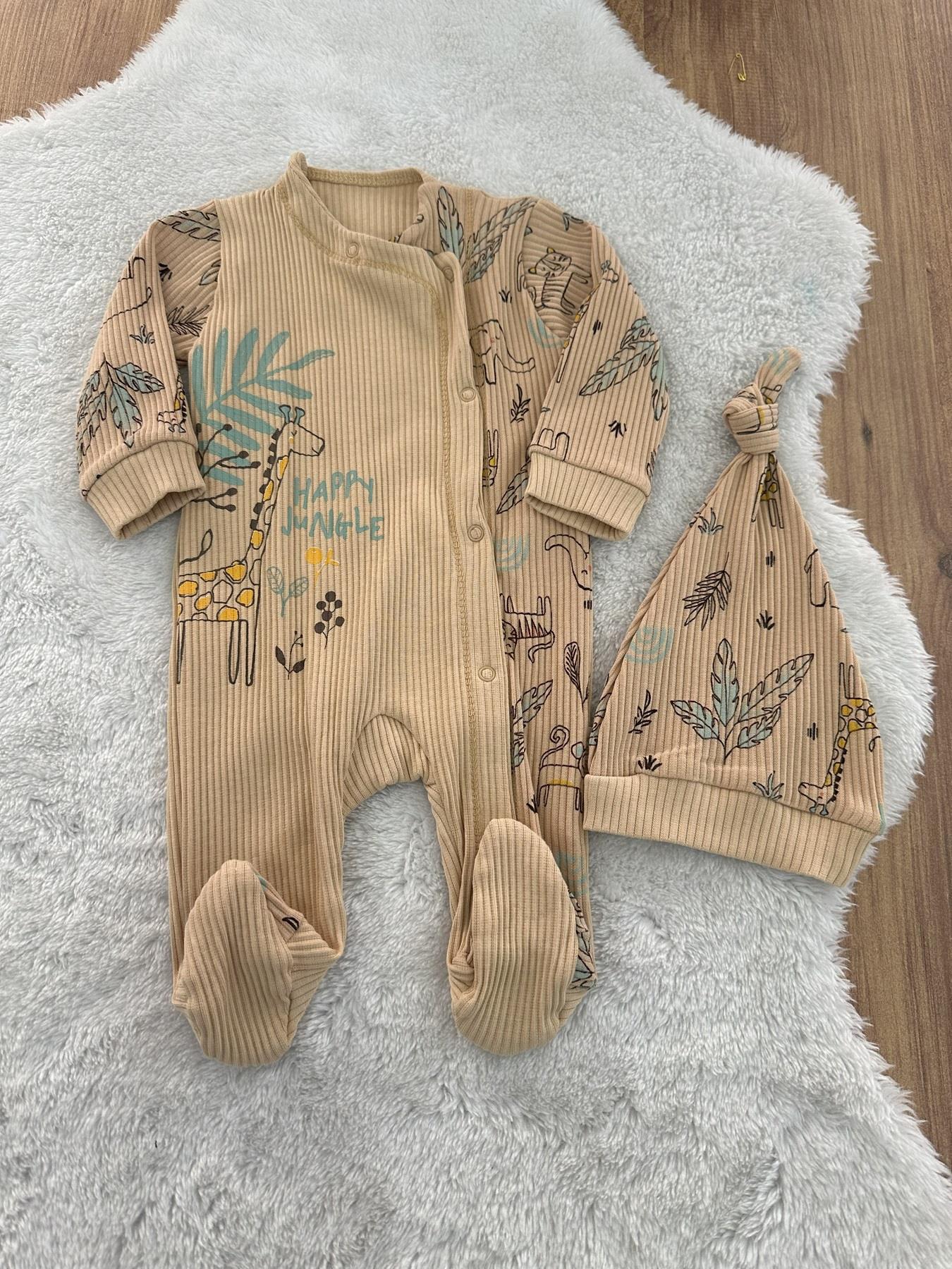 King Cove Organik Erkek Bebek Bere Tulum Set 0-3/3-6 Ay