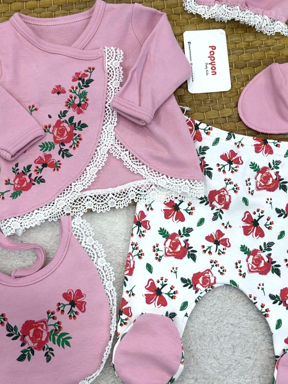 Flower Garden Yenidoğan Kız Bebek 5li Zıbın Set Hastane Çıkışı