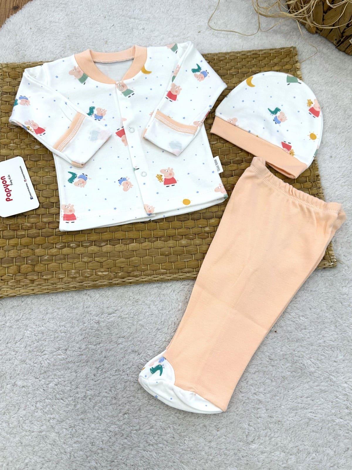 Sevimli Domuzcuk Baskılı Yenidoğan Kız Bebek Pijama Takımı (0-3 Ay)