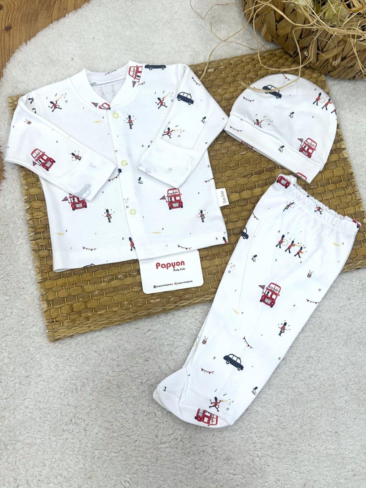 Taşıtlar Baskılı Yenidoğan Erkek Bebek Pijama Takımı (0-3 Ay)
