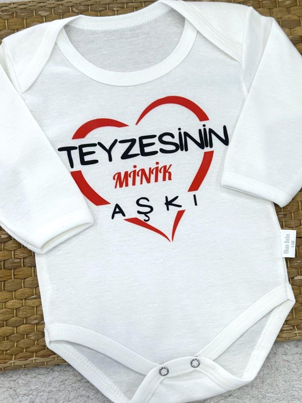 Teyzesinin Minik Aşkı Yazılı Uzun Kollu Çıtçıtlı Badi (0-3/3-6/6-9/9-12/12-18 Ay)