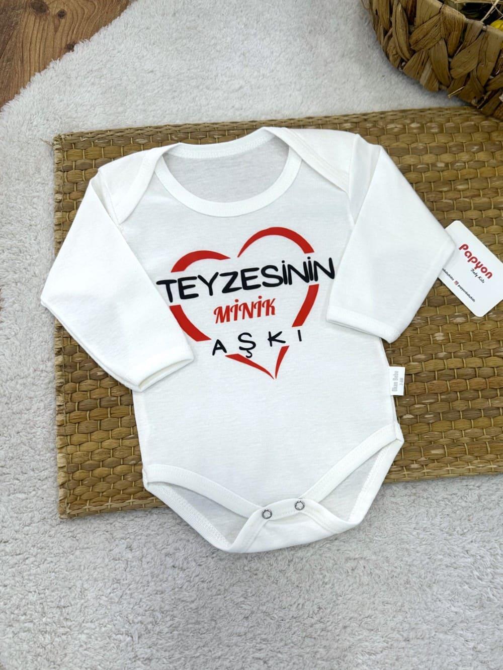 Teyzesinin Minik Aşkı Yazılı Uzun Kollu Çıtçıtlı Badi (0-3/3-6/6-9/9-12/12-18 Ay)
