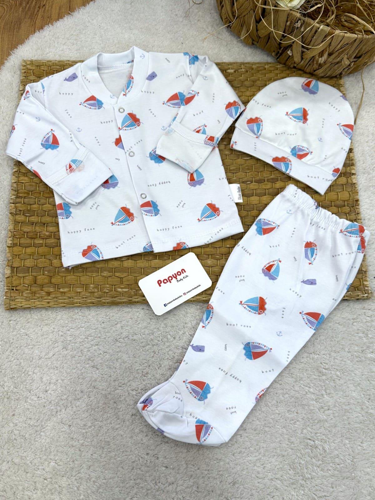 Yelkenli Baskılı Yenidoğan Erkek Bebek Pijama Takımı (0-3 Ay)