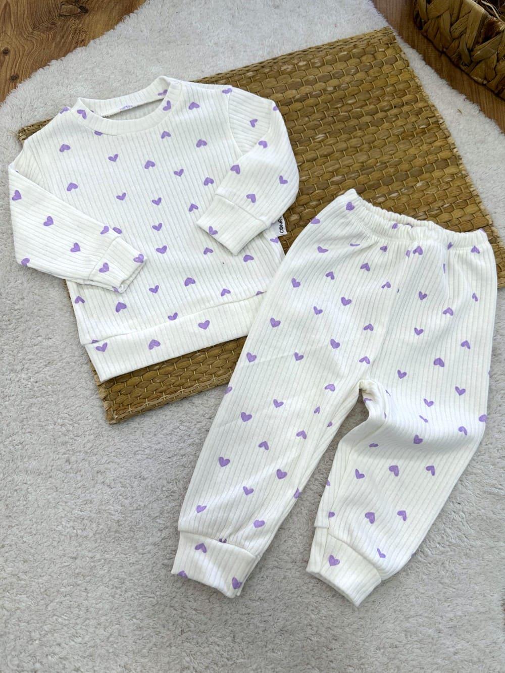 Kalp Desenli Uniseks Bebek Pijama Takımı (6-9/9-12/12-18/18-24 Ay)