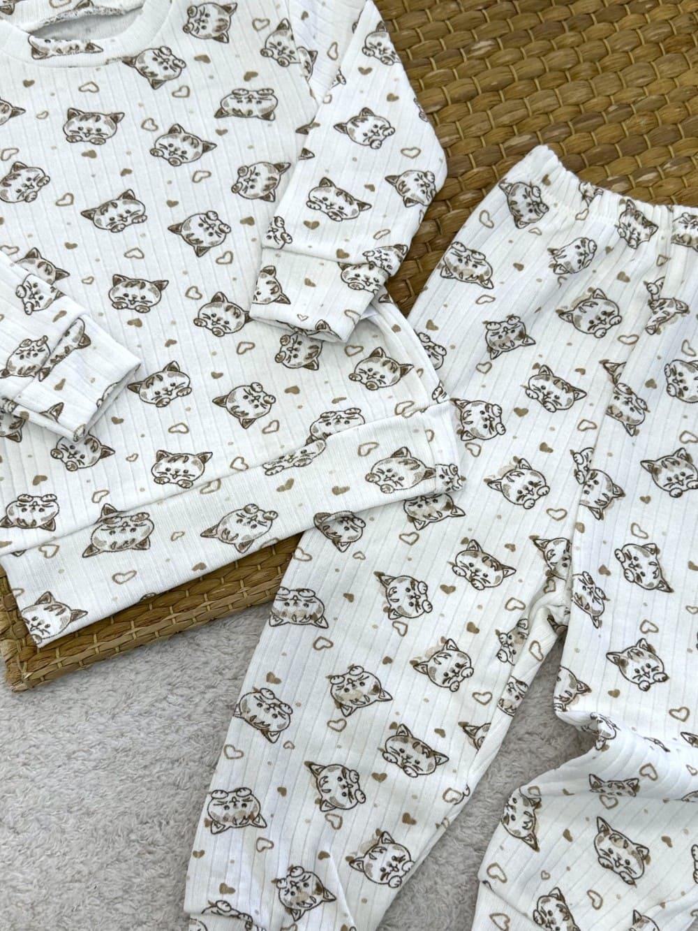 Kedi Desenli Uniseks Bebek Pijama Takımı (6-9/9-12/12-18/18-24 Ay)