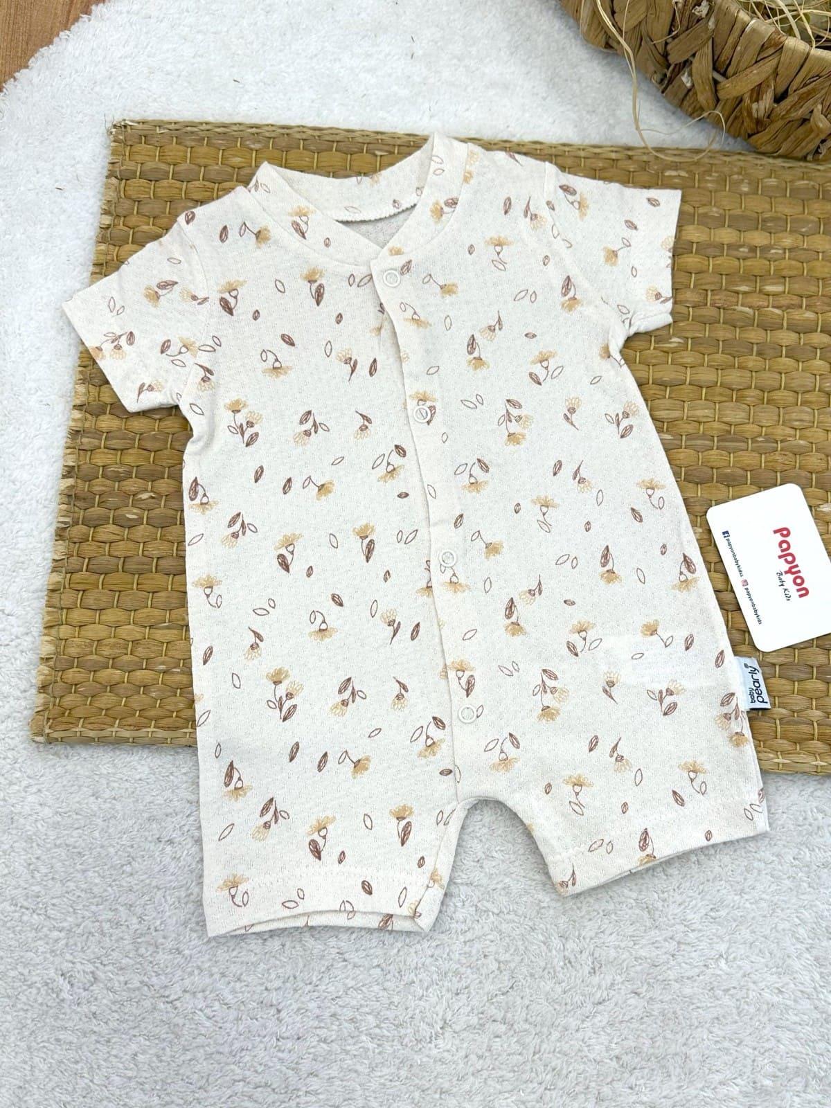 Çiçek Desenli Jakarlı Kız Bebek Yazlık Şort Tulum (3-6/6-9/9-12 Ay)