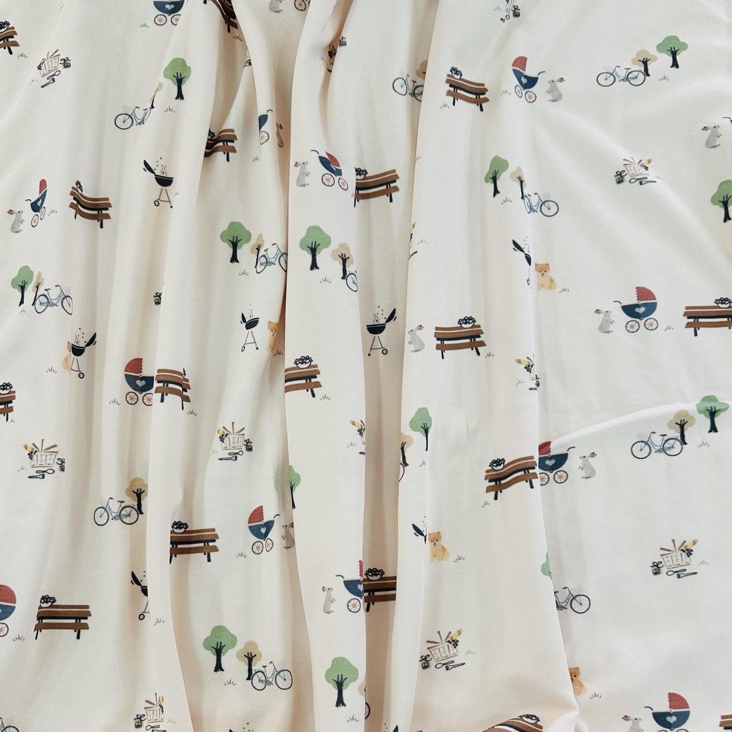 Piknik Baskılı Çift Kat Organik Penye Bebek Battaniye 90x90 Cm