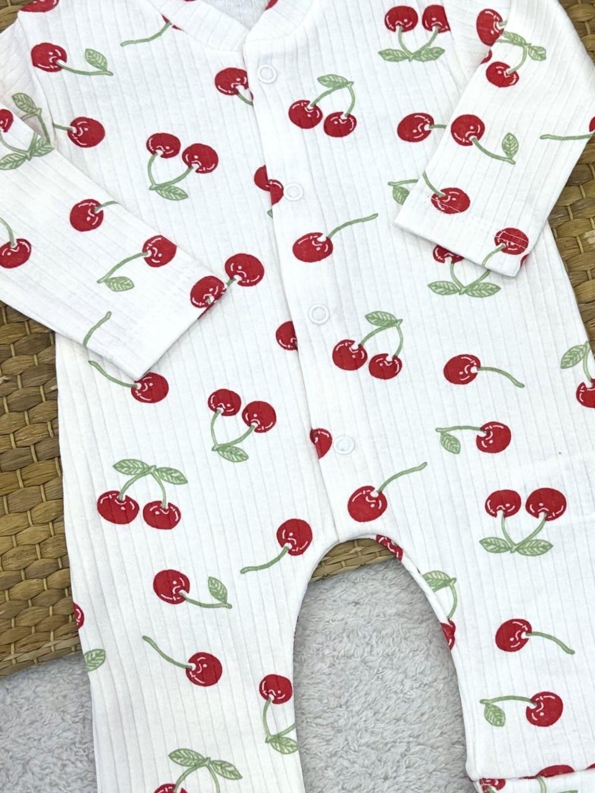 Kiraz Baskılı Fitilli Kız Bebek Tulum (0-3/3-6/6-9 Ay)