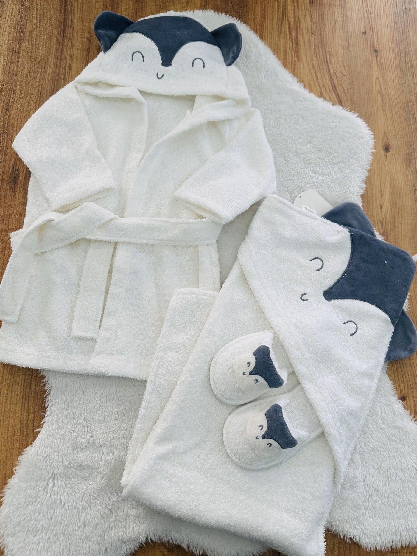 Tilki Model Uniseks Bebek 3lü Havlu Bornoz Set