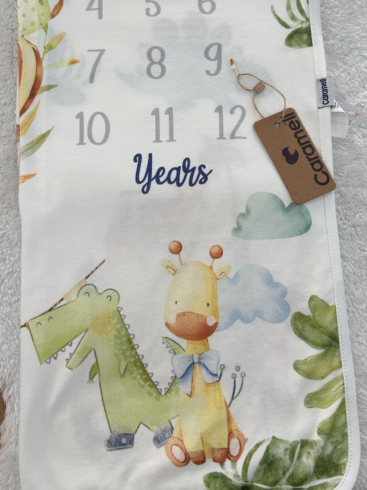 Timsah Zürafa Baskılı Bebek Anı Battaniyesi 90x90 Cm