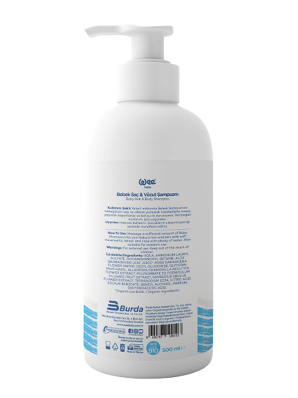 Bebek Saç ve Vücut Şampuanı 500ml (Organik İçerikli)