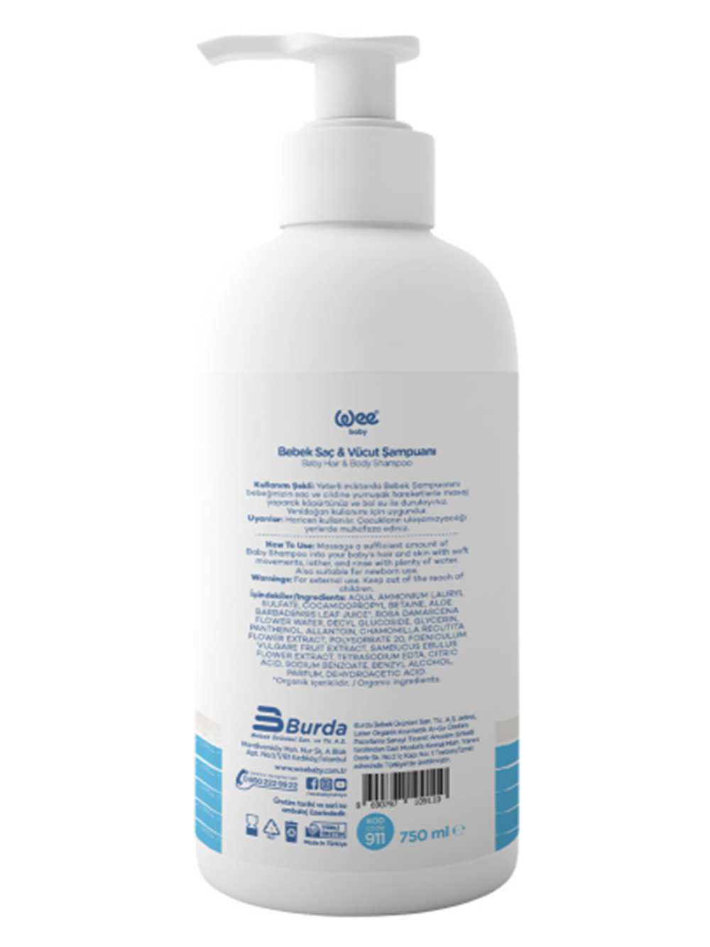 Bebek Saç ve Vücut Şampuanı 750ml (Organik İçerikli)