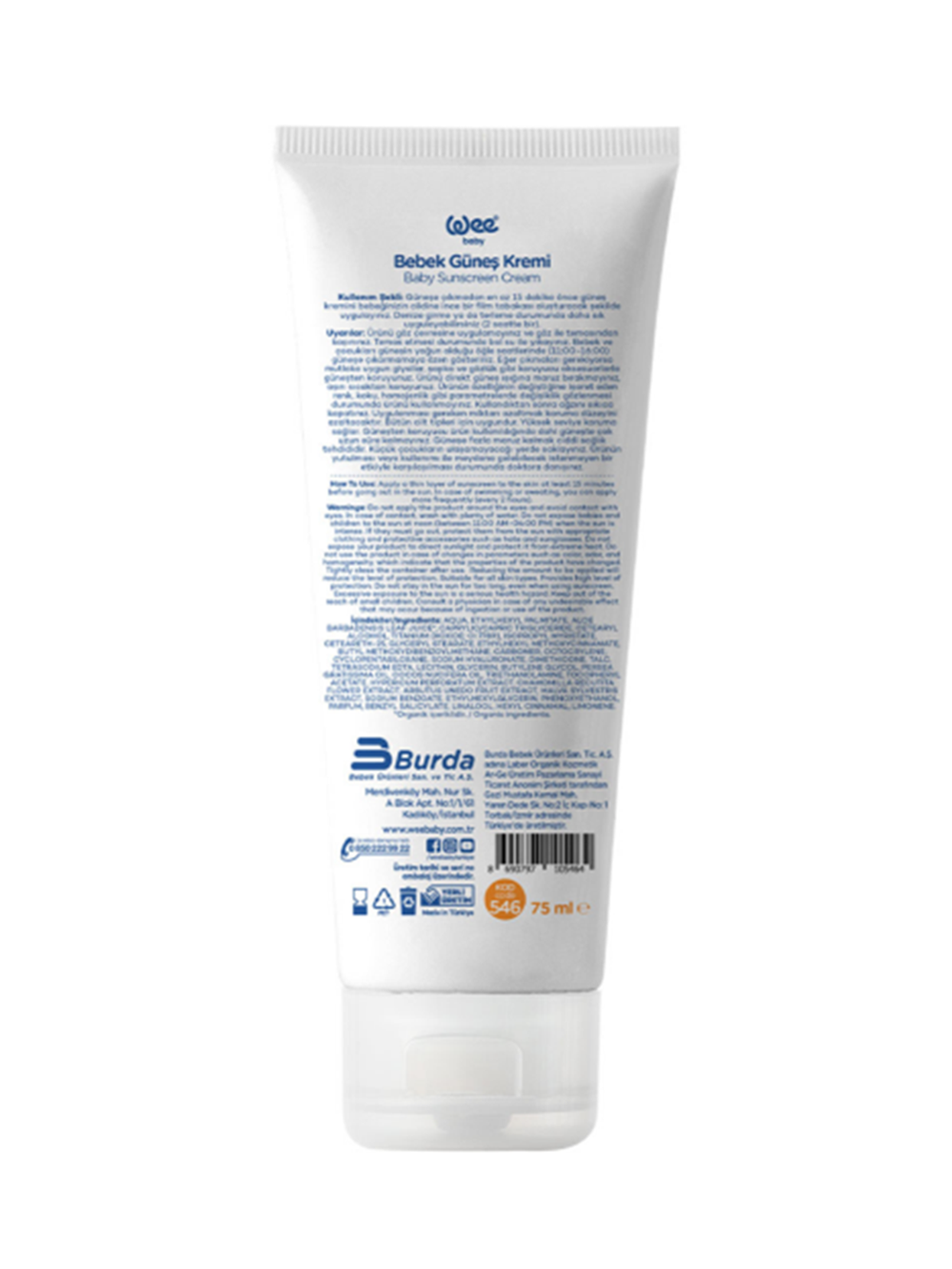 Organik İçerikli Bebek Güneş Koruyucu Kremi 75 ml (50 Faktör)
