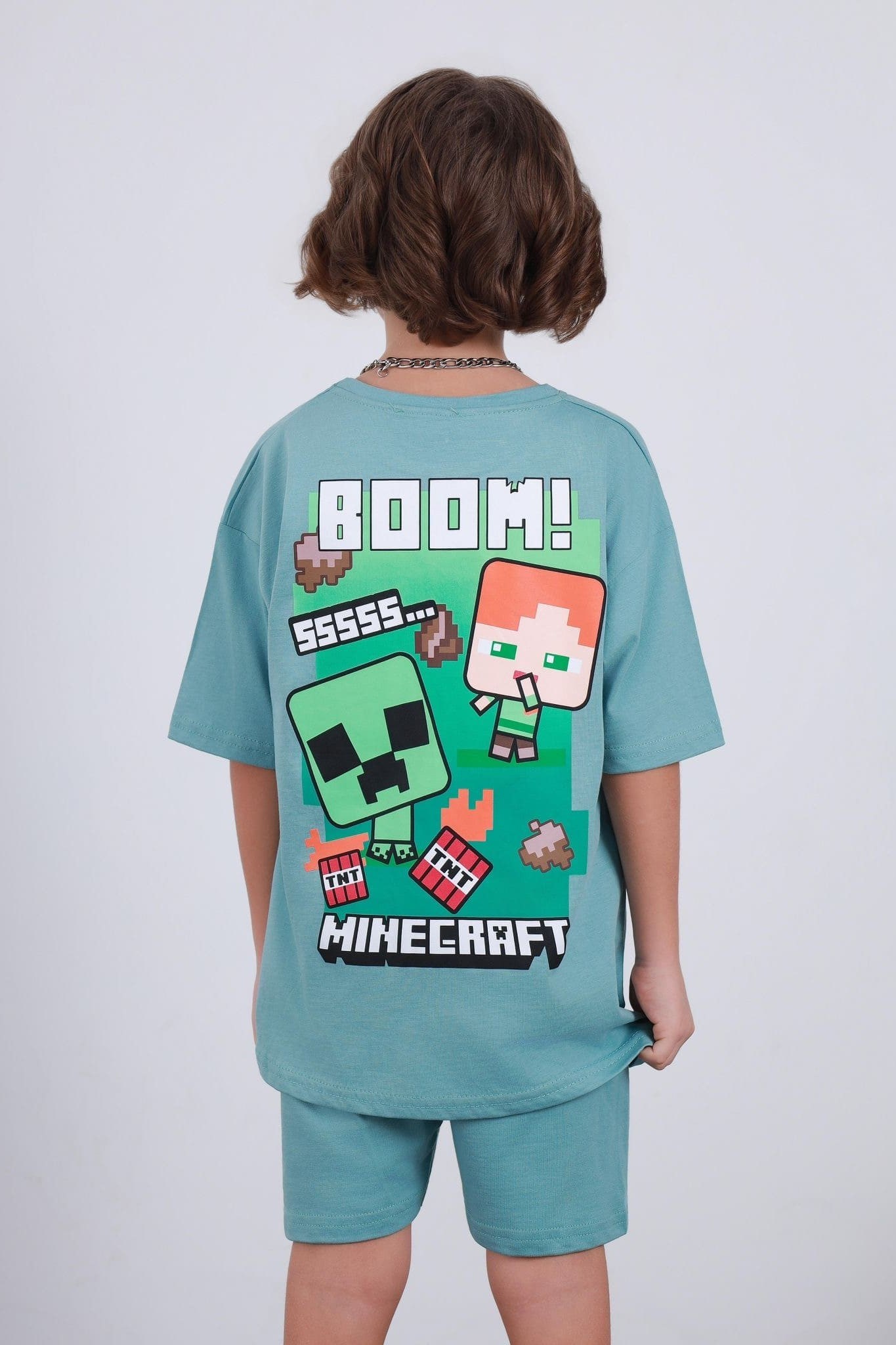 Minecraft Baskılı Erkek Çocuk Şortlu Takım (3-4/4-5/5-6/7-8/9-10 Yaş)