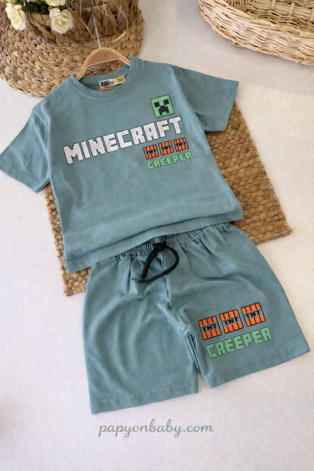 Minecraft Baskılı Erkek Çocuk Şortlu Takım (3-4/4-5/5-6/7-8/9-10 Yaş)
