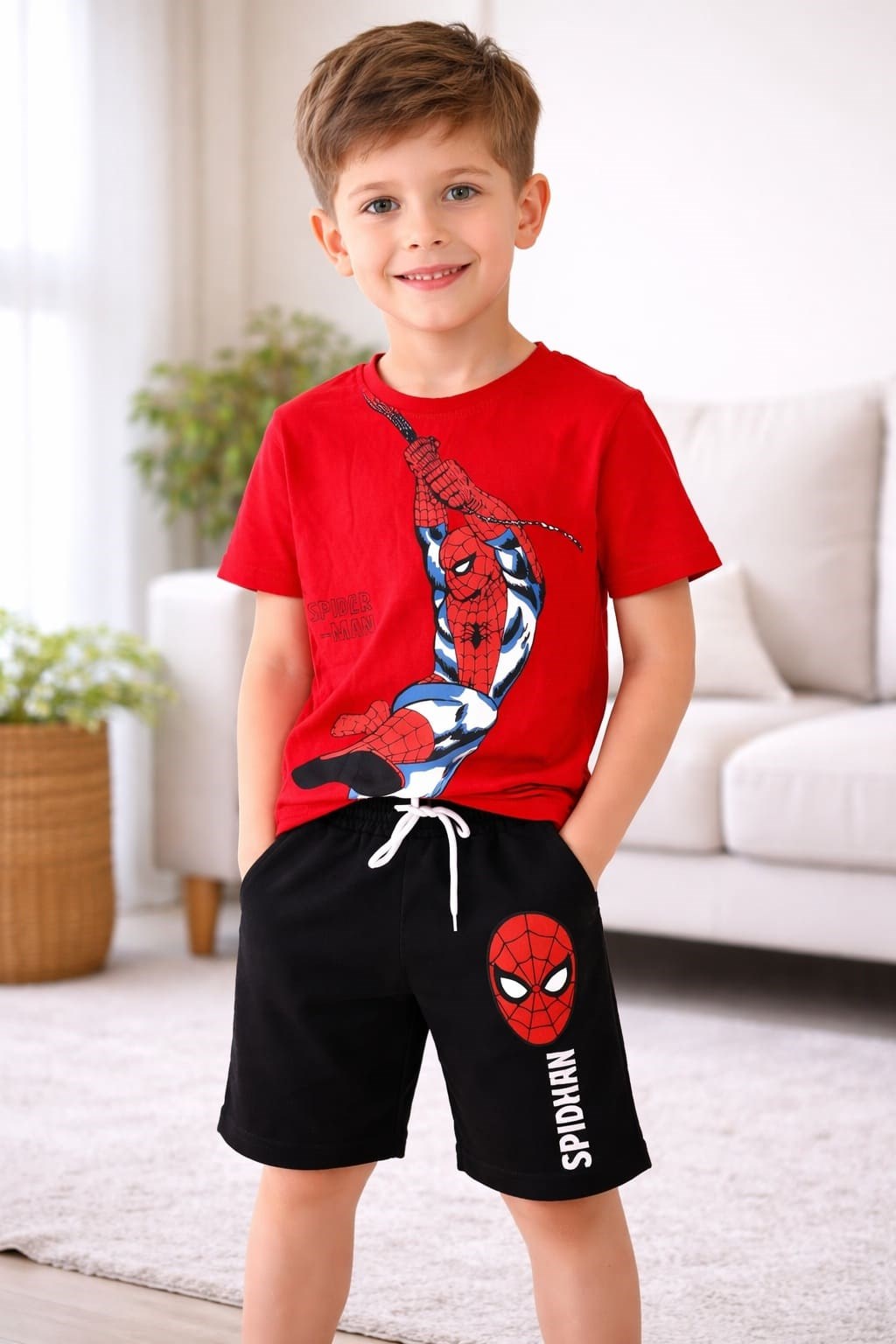 Spiderman Baskılı Erkek Çocuk Şortlu Takım (3-4/4-5/5-6/7-8/9-10 Yaş)