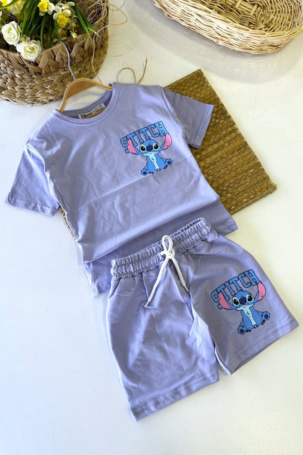 Stitch Baskılı Kız Çocuk Şortlu Takım (3-4/4-5/5-6/7-8/9-10 Yaş)