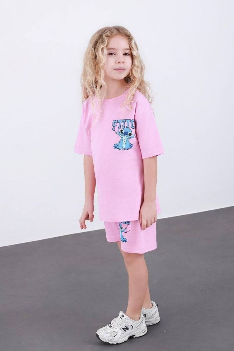 Stitch Baskılı Kız Çocuk Şortlu Takım (3-4/4-5/5-6/7-8/9-10 Yaş)