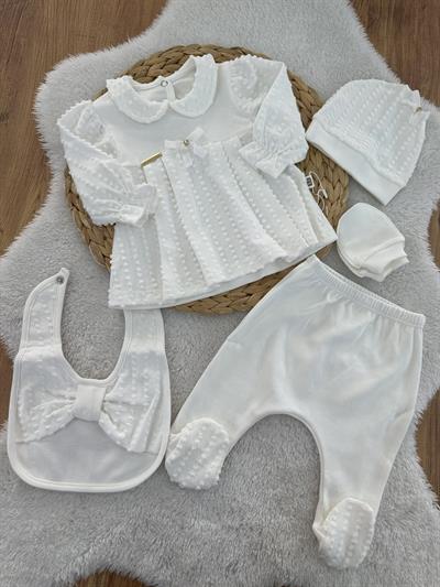 Topçikli Fiyonklu Yenidoğan Kız Bebek 5li Zıbın Set