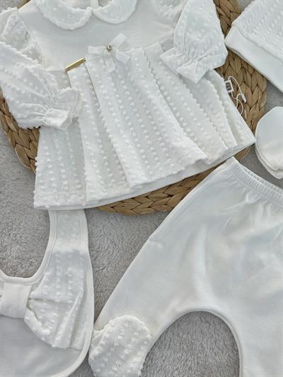 Topçikli Fiyonklu Yenidoğan Kız Bebek 5li Zıbın Set