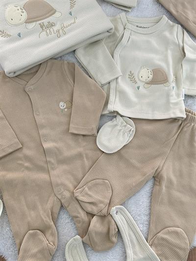 Gülen Kaplumbağa Raporlu Organik Uniseks Yenidoğan Bebek 10lu Zıbın Set Hastane Çıkışı