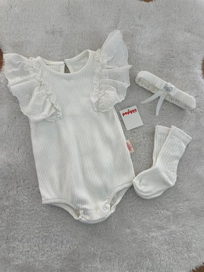 Pune Raporlu Güpürlü Kız Bebek Badi Bandana Çorap Set 0-3/3-6/6-9 Ay