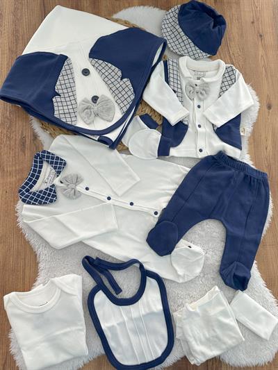 Papyonlu Smokin Model Yenidoğan Erkek Bebek Tulumlu 10lu Hastane Çıkış Seti